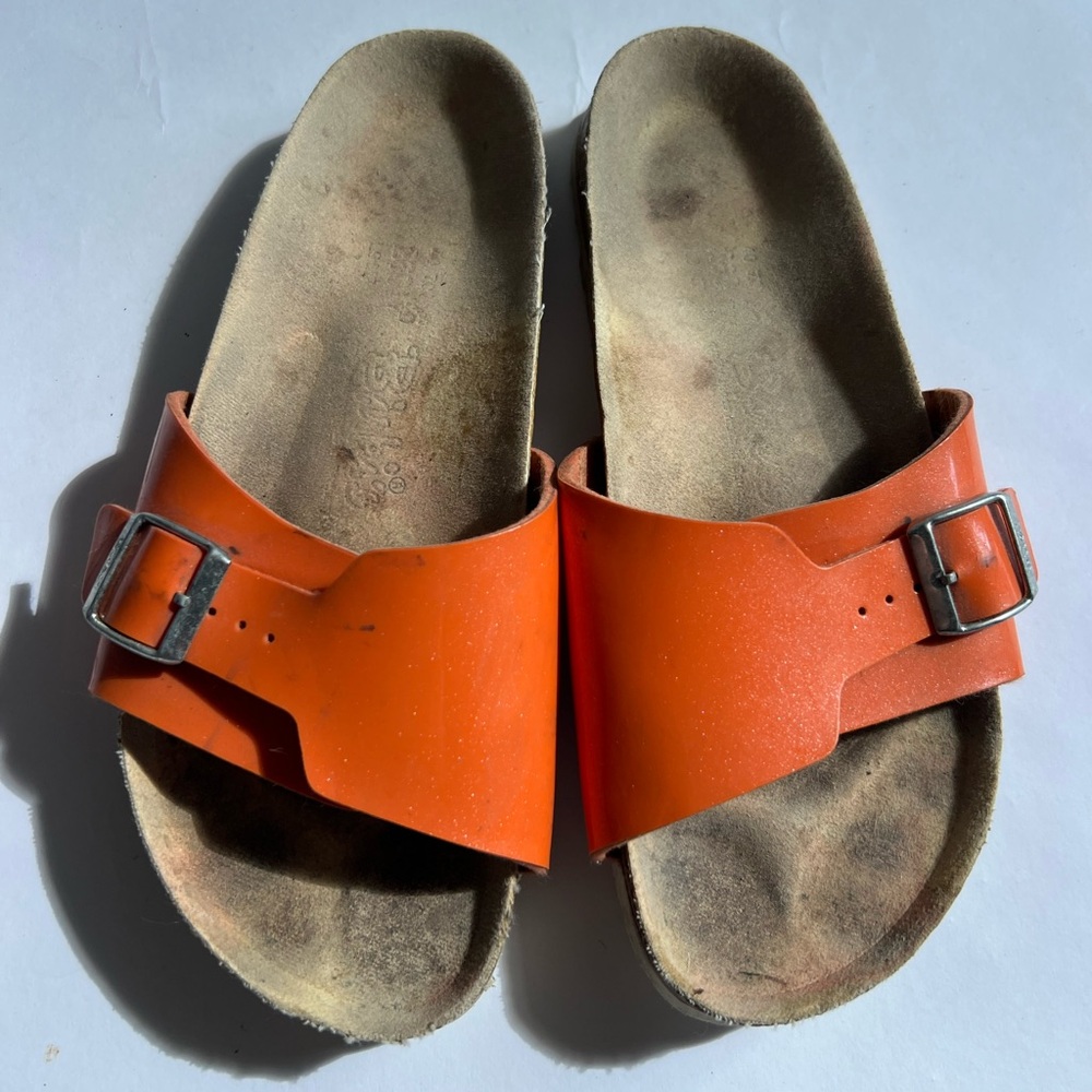 Orange Slide Sandals with Buckle